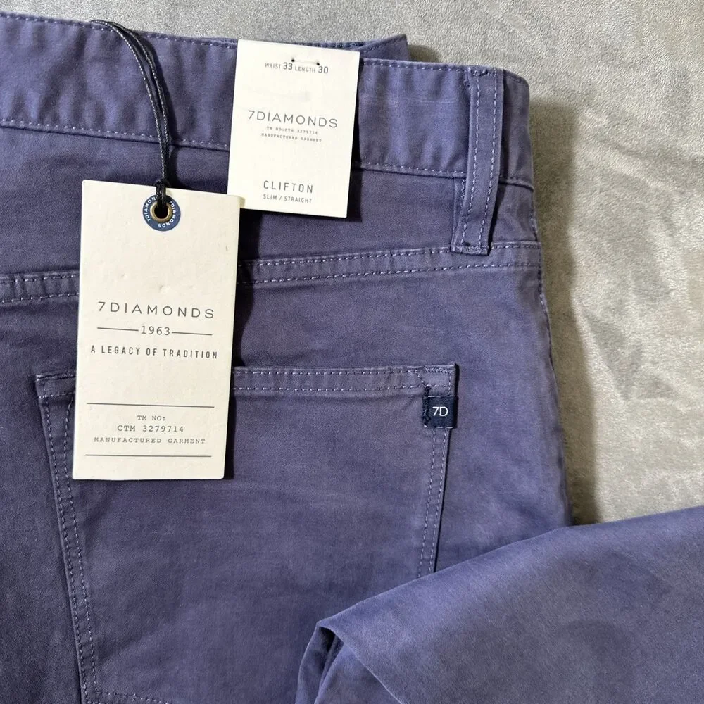 7 Diamonds Clifton Pants Men’s Navy Chino Slim Straight Fit 33x30 NWT 7D Seven